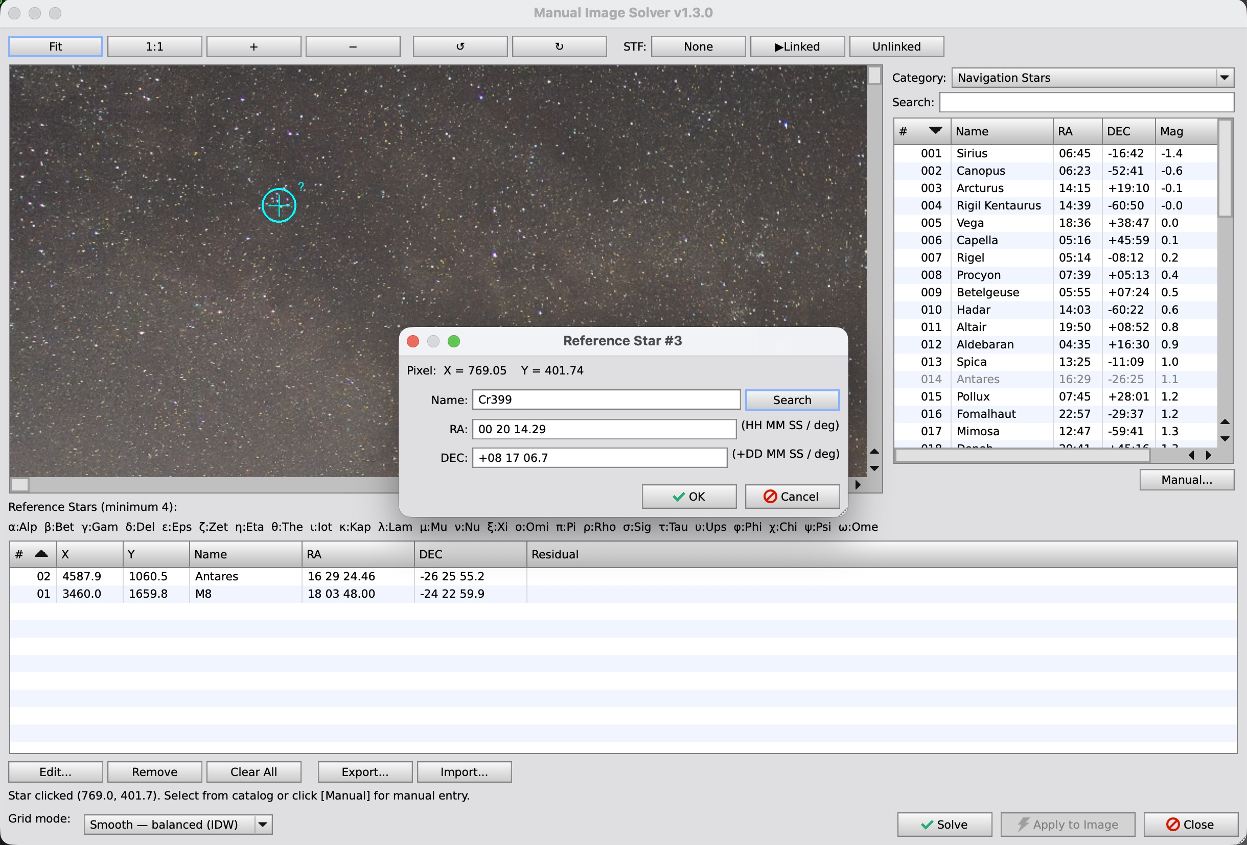 Star coordinate input dialog